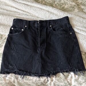Agolde Black Distressed Denim Skirt